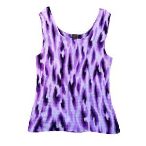 90s Crinkle Tank Top Vintage Retro Purple Swirl Abstract Women’s Size Medium